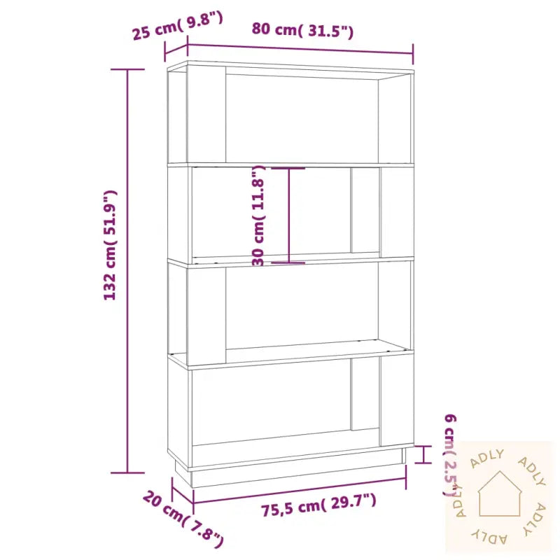 Bokhylle/Romdeler 80X25X132 Cm Heltre Furu