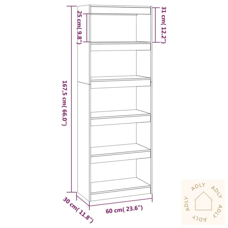 Bokhylle/Romdeler Grå 60X30X167,5 Cm Heltre Furu