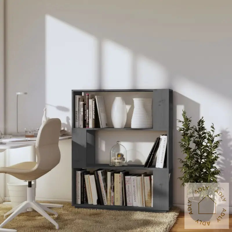 Bokhylle/Romdeler Grå 80X25X101 Cm Heltre Furu
