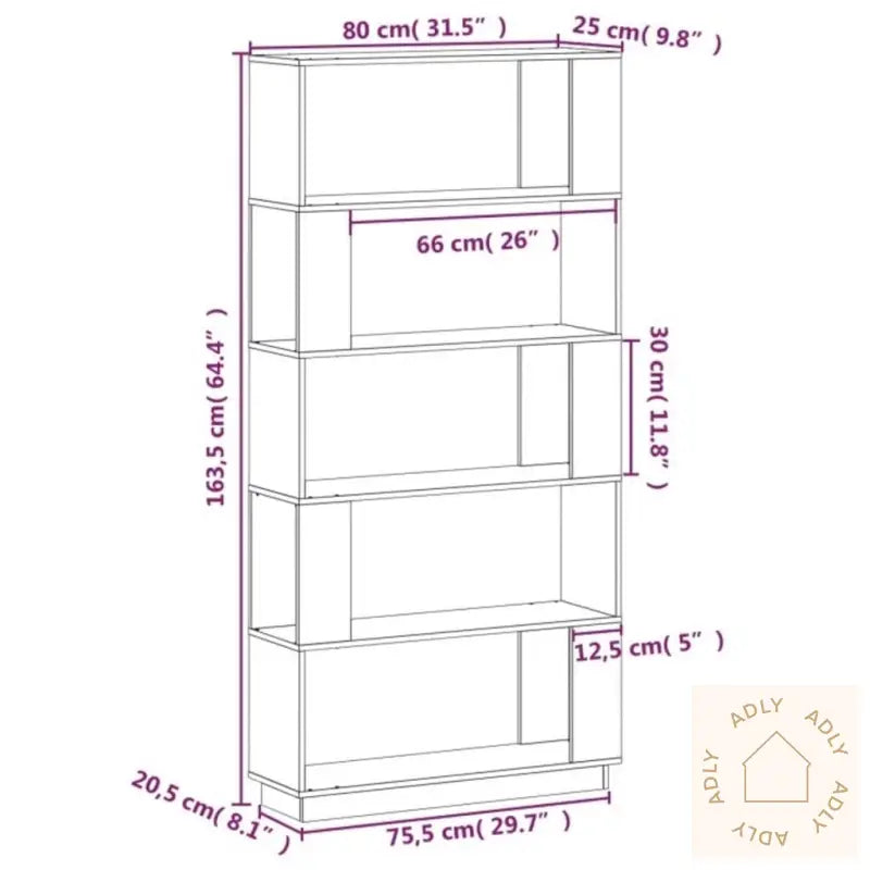 Bokhylle/Romdeler 80X25X163,5 Cm Heltre Furu