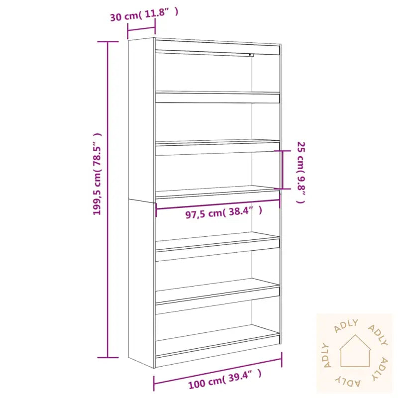 Bokhylle/Romdeler 100X30X199,5 Cm Heltre Furu