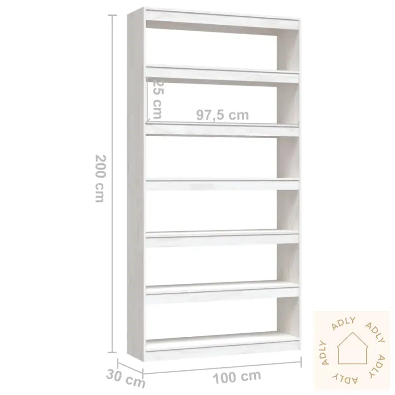 Bokhylle/Romdeler Hvit 100X30X200 Cm Heltre Furu