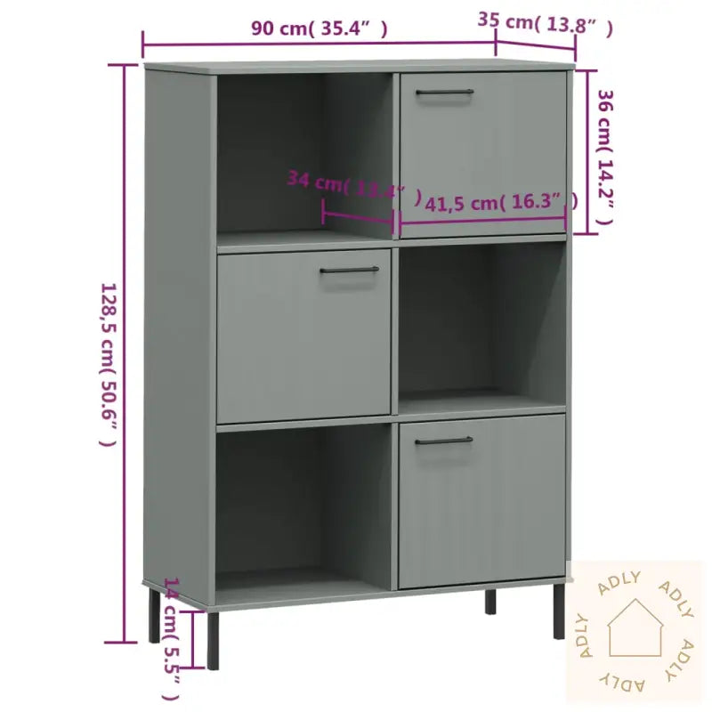 Bokhylle Med Metallben Grå 90X35X128,5 Cm Heltre Oslo