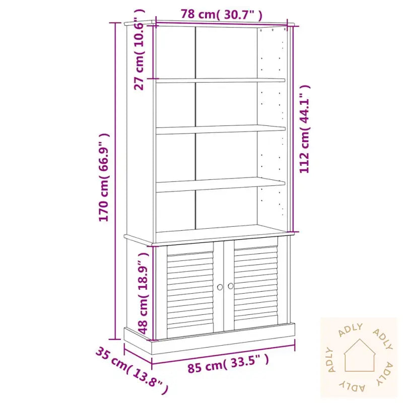 Bokhylle Vigo Hvit 85X35X170 Cm Heltre Furu