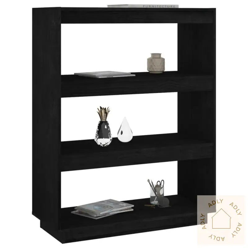 Bokhylle/Romdeler Svart 80X35X103 Cm Heltre Furu