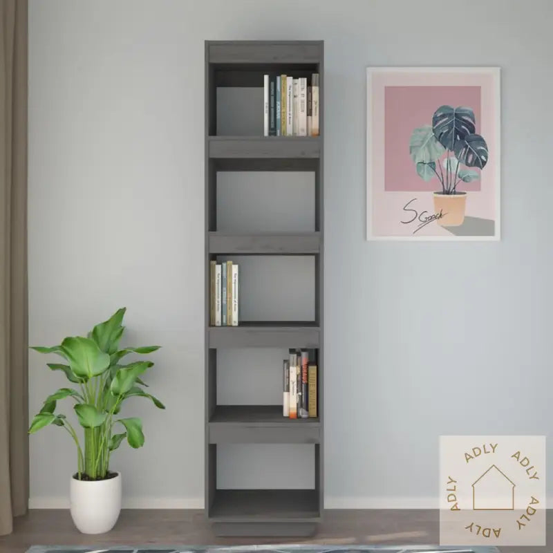 Bokhylle/Romdeler Grå 40X35X167 Cm Heltre Furu