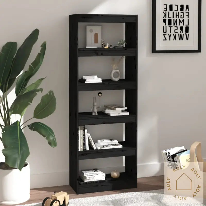 Bokhylle/Romdeler Svart 60X30X167,5 Cm Heltre Furu