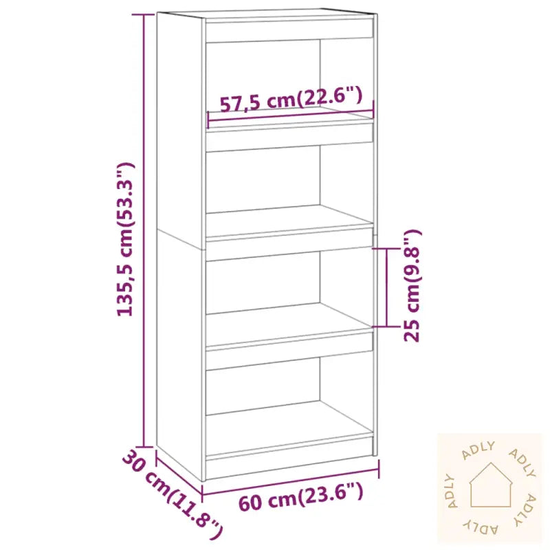 Bokhylle/Romdeler 60X30X135,5 Cm Heltre Furu