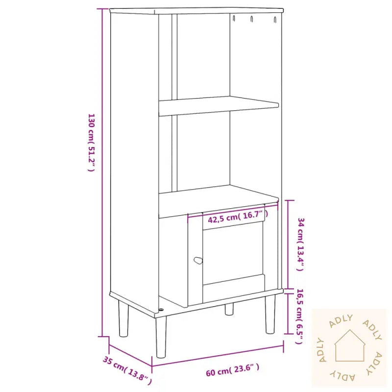 Bokhylle Senja Hvit 60X35X130 Cm Heltre Furu