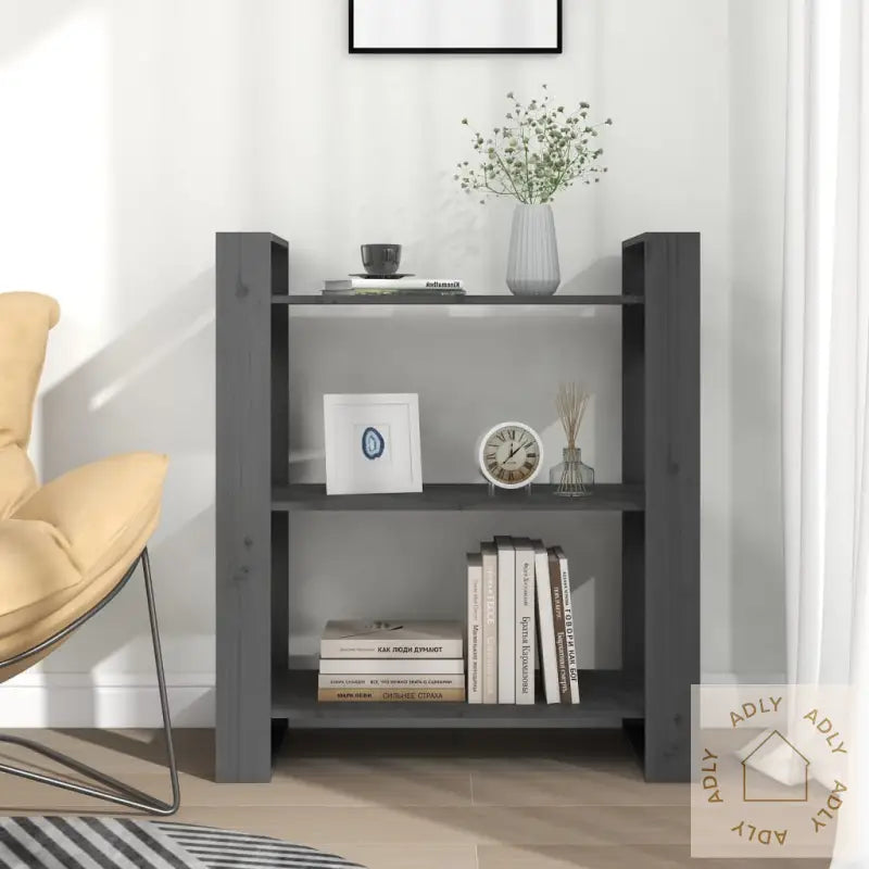 Bokhylle/Romdeler Grå 80X35X91 Cm Heltre Furu