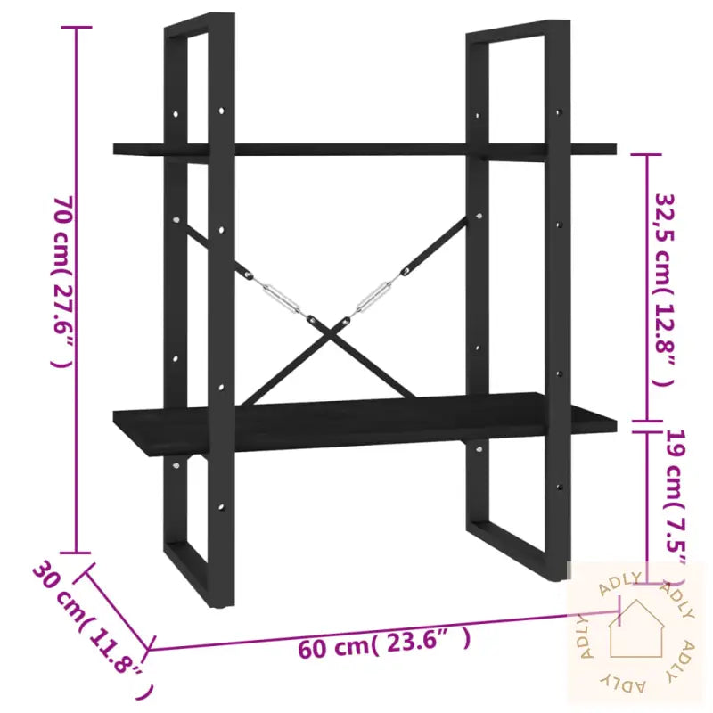 Bokhylle 2 Nivåer Svart 60X30X70 Cm Heltre Furu