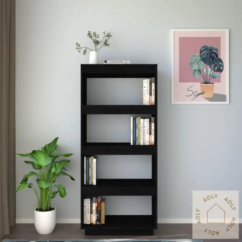 Bokhylle/Romdeler Svart 60X35X135 Cm Heltre Furu