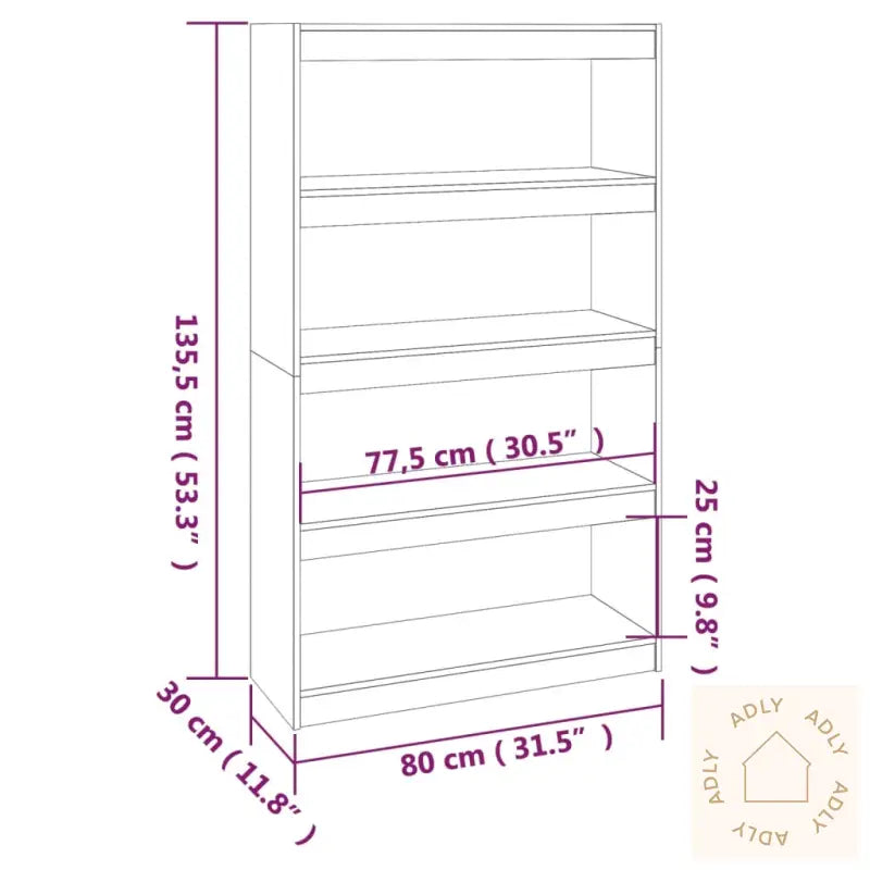 Bokhylle/Romdeler Honningbrun 80X30X135,5 Cm Heltre Furu