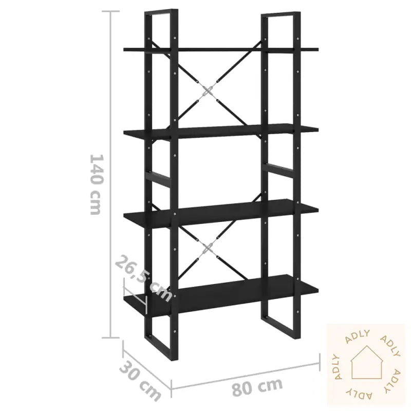 Bokhylle 4 Nivåer Svart 80X30X140 Cm Heltre Furu