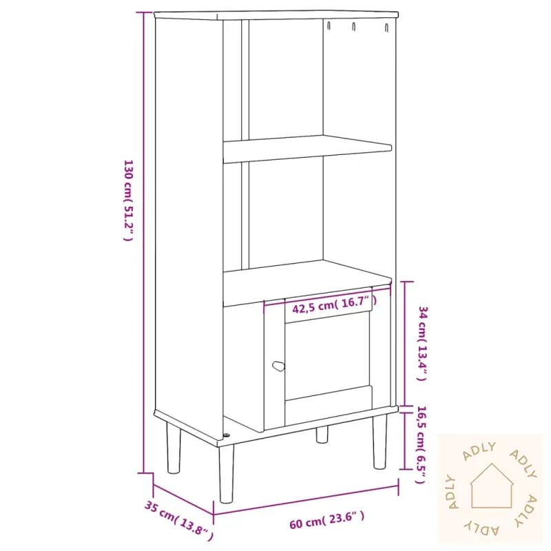 Bokhylle Senja Svart 60X35X130 Cm Heltre Furu