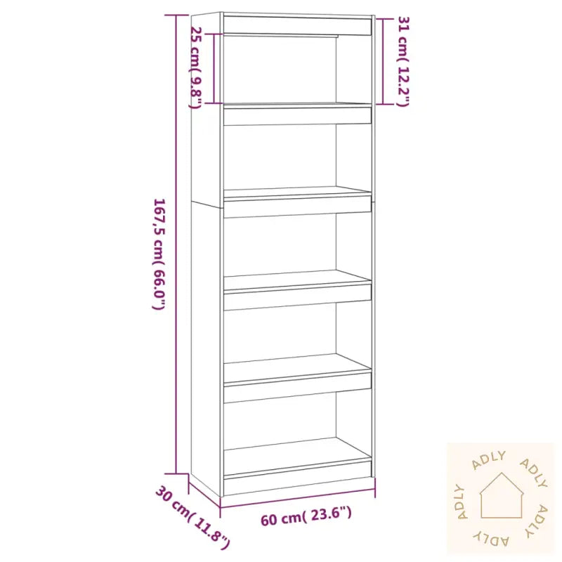 Bokhylle/Romdeler Svart 60X30X167,5 Cm Heltre Furu