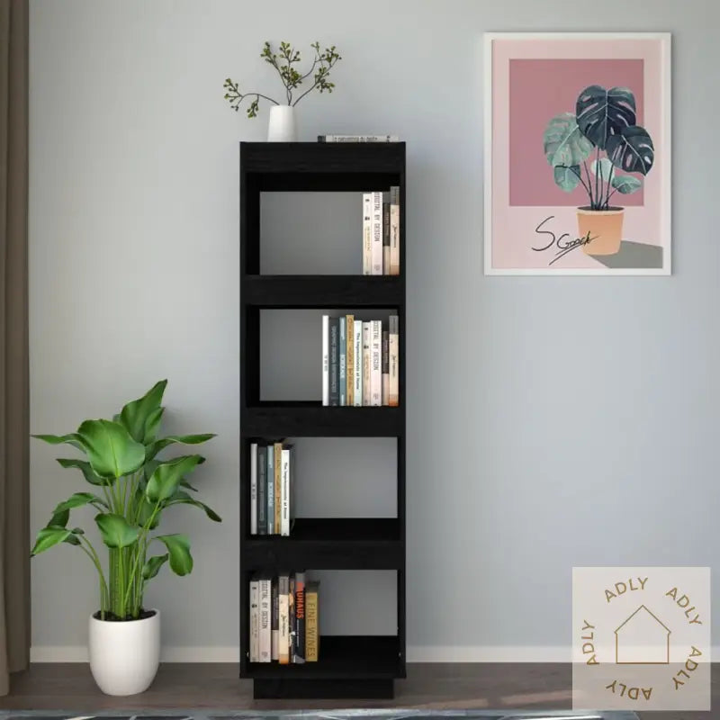 Bokhylle/Romdeler Svart 40X35X135 Cm Heltre Furu