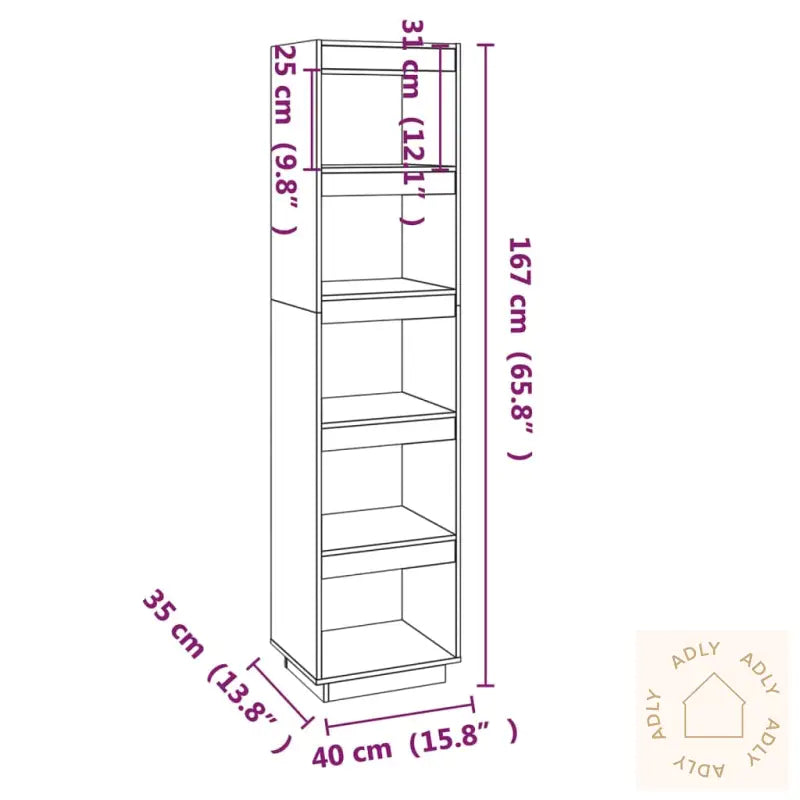 Bokhylle/Romdeler Grå 40X35X167 Cm Heltre Furu
