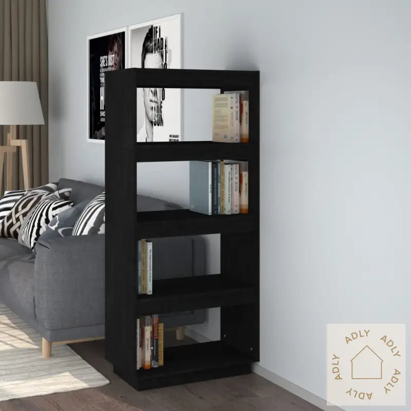 Bokhylle/Romdeler Svart 60X35X135 Cm Heltre Furu