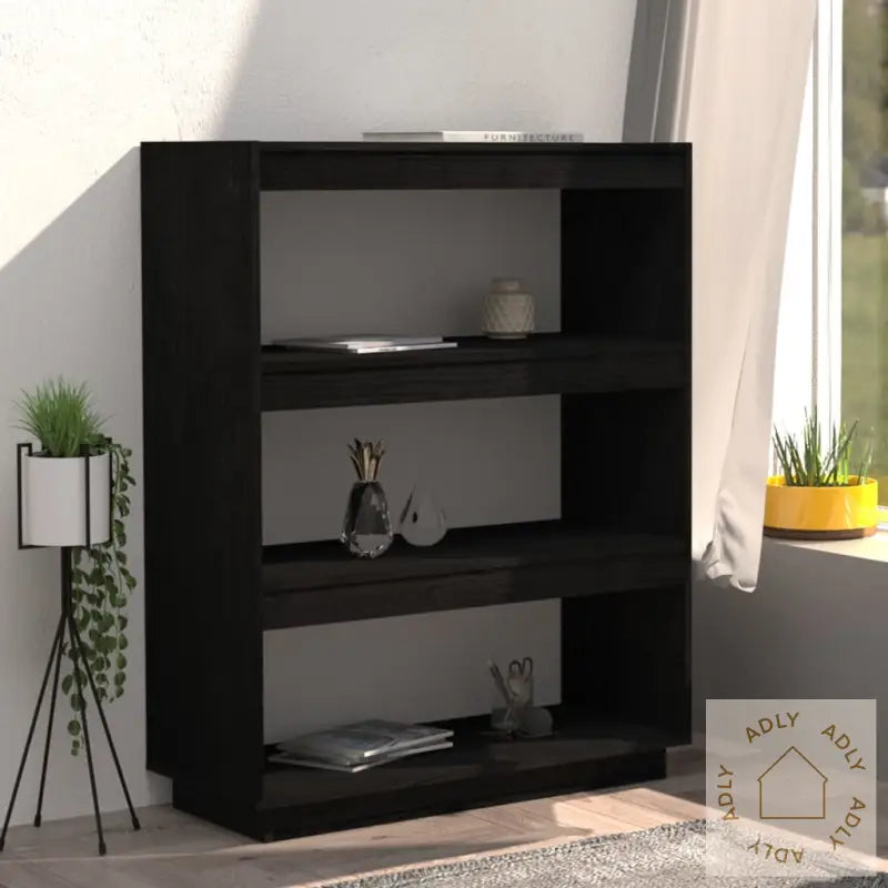 Bokhylle/Romdeler Svart 80X35X103 Cm Heltre Furu