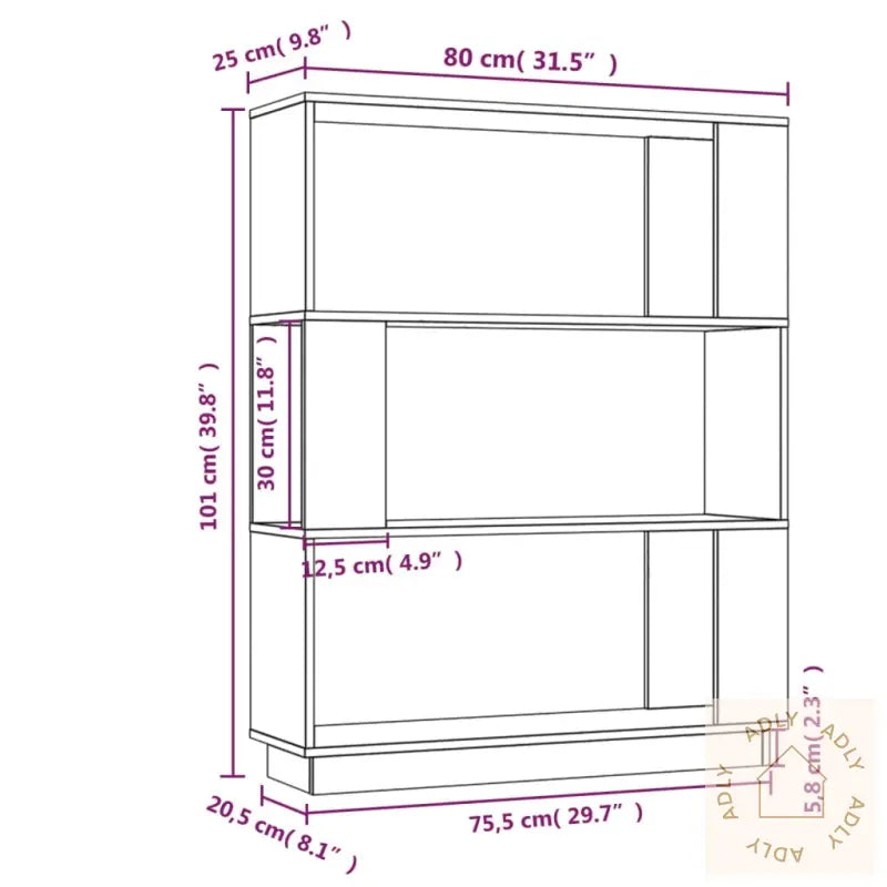 Bokhylle/Romdeler Honningbrun 80X25X101 Cm Heltre
