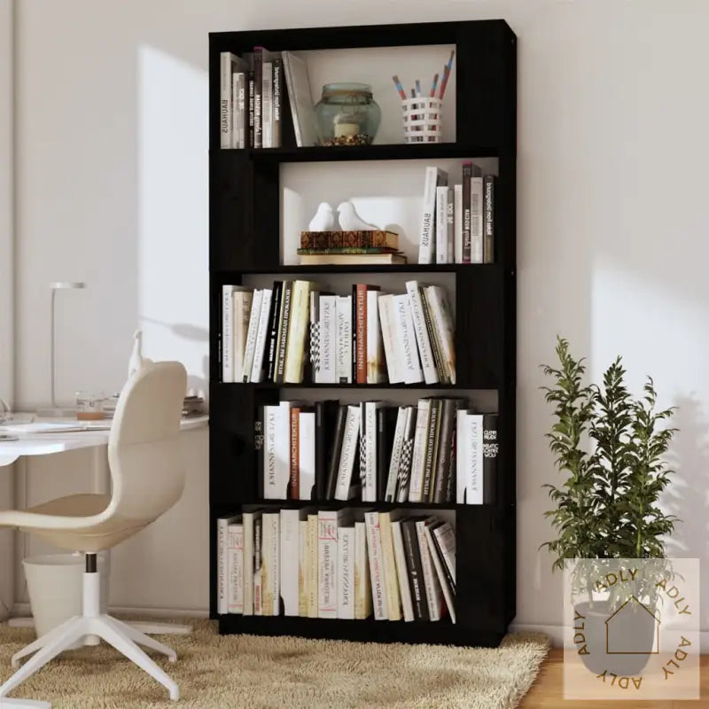 Bokhylle/Romdeler Svart 80X25X163,5 Cm Heltre Furu