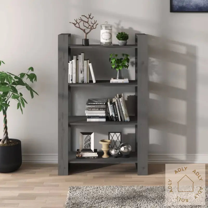 Bokhylle/Romdeler Grå 80X35X125 Cm Heltre Furu