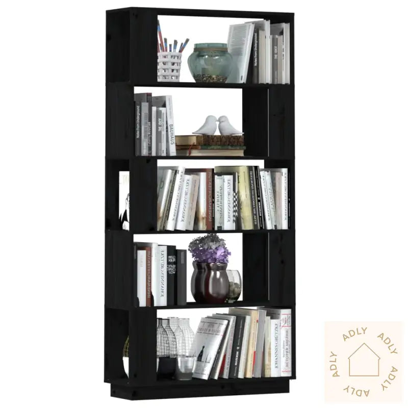 Bokhylle/Romdeler Svart 80X25X163,5 Cm Heltre Furu
