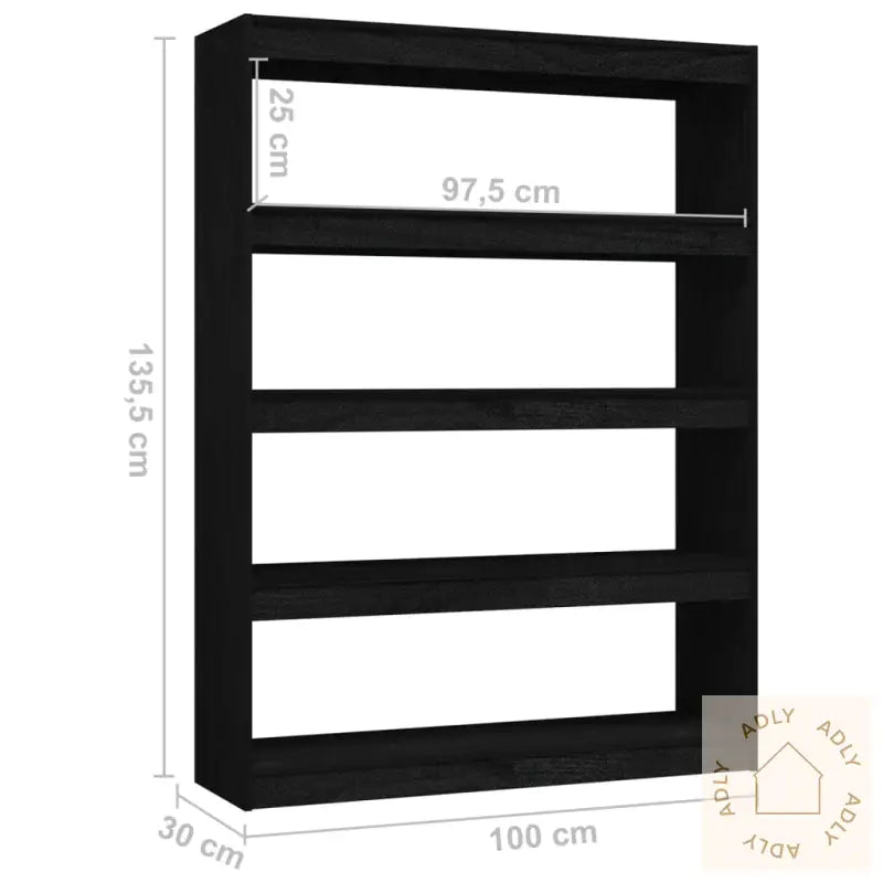 Bokhylle/Romdeler Svart 100X30X135,5 Cm Heltre Furu