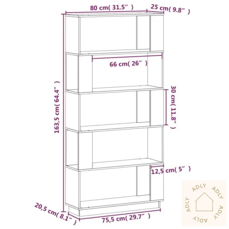 Bokhylle/Romdeler Svart 80X25X163,5 Cm Heltre Furu