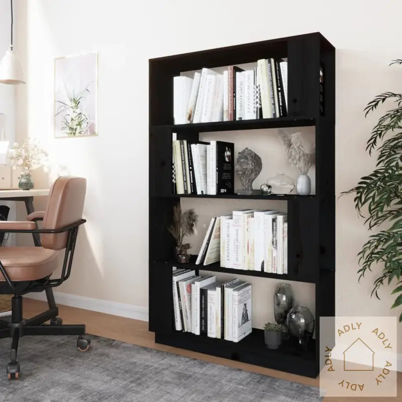 Bokhylle/Romdeler Svart 80X25X132 Cm Heltre Furu