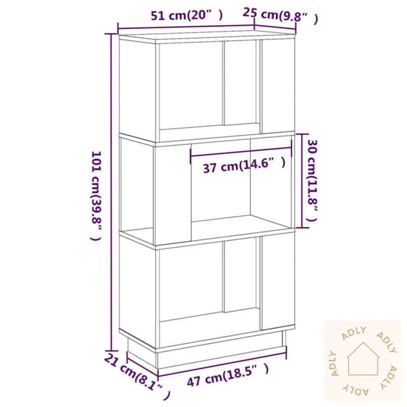 Bokhylle/Romdeler Honningbrun 51X25X101 Cm Heltre Furu