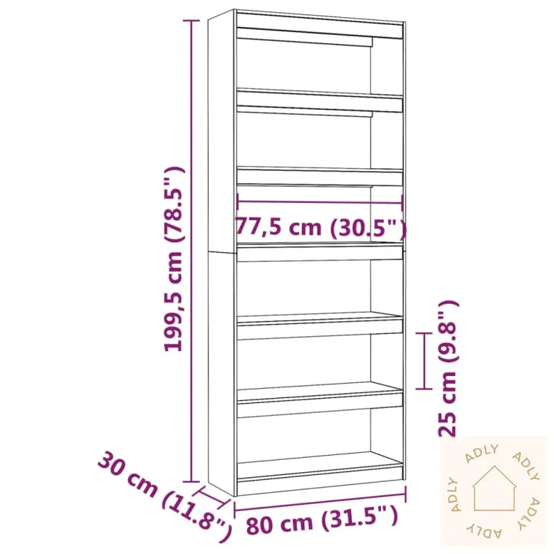 Bokhylle/Romdeler Hvit 80X30X199,5 Cm Heltre Furu