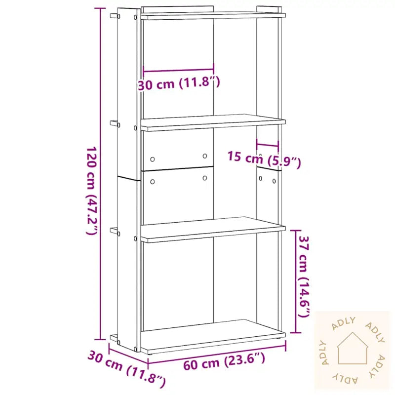 Bokhylle 3 Etasjer Sonoma Eik 60X30X120 Cm Konstruert Tre