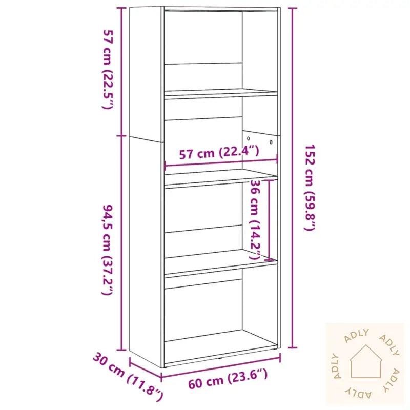 Bokhylle Hvit 60X30X152 Cm Konstruert Tre
