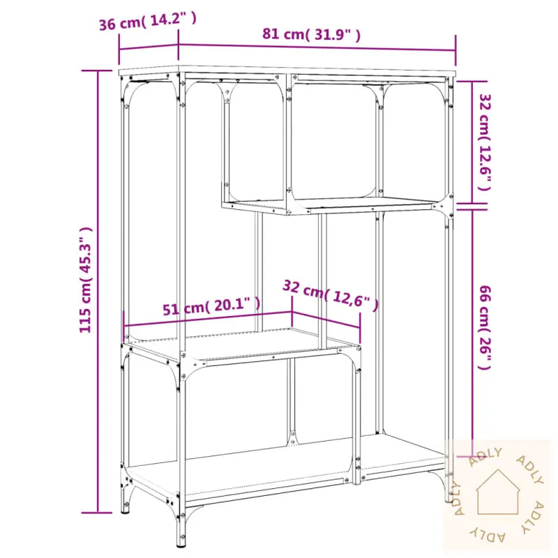Bokhylle Brun Eik 81X36X115 Cm Konstruert Tre Og Jern