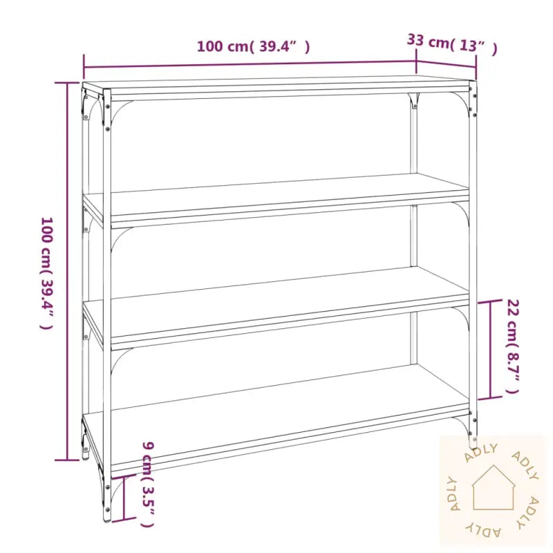 Bokhylle Røkt Eik 100X33X100 Cm Konstruert Tre Og Stål