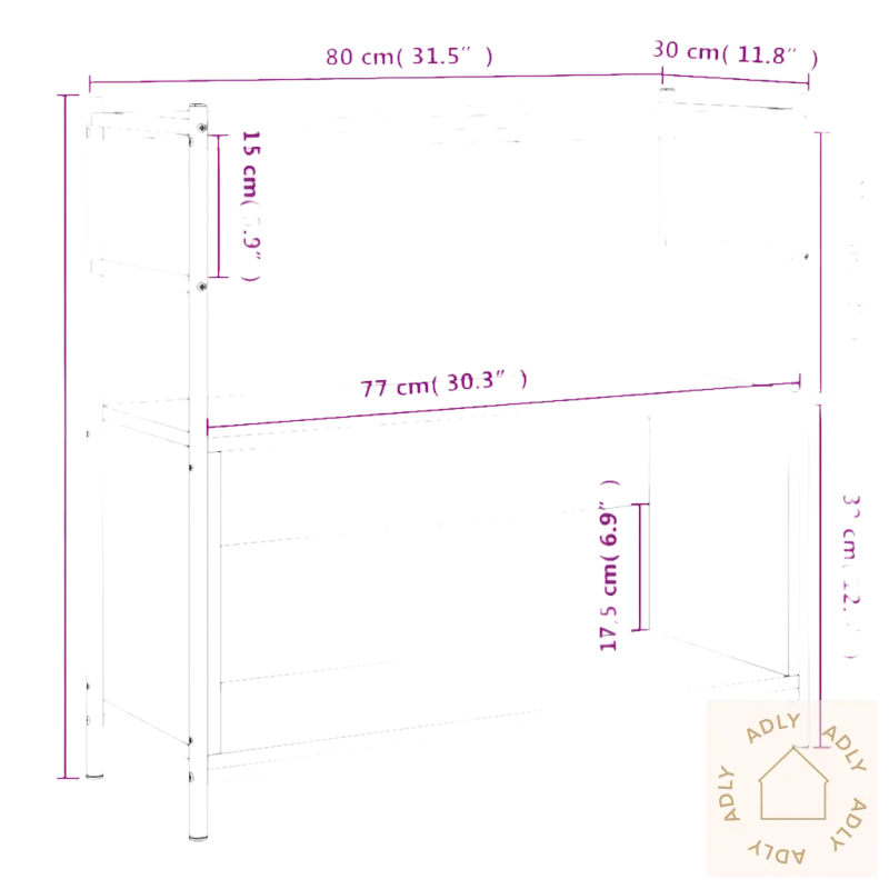 Two-shelf bokhylle i industriell stil med justerbare føtter for dine møbler