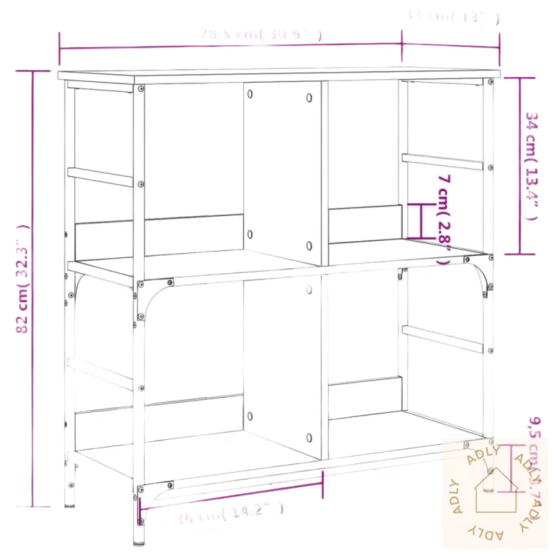 To-tier industriell stil bokhylle med mål, perfekt for dine møbler hjemme eller på kontoret