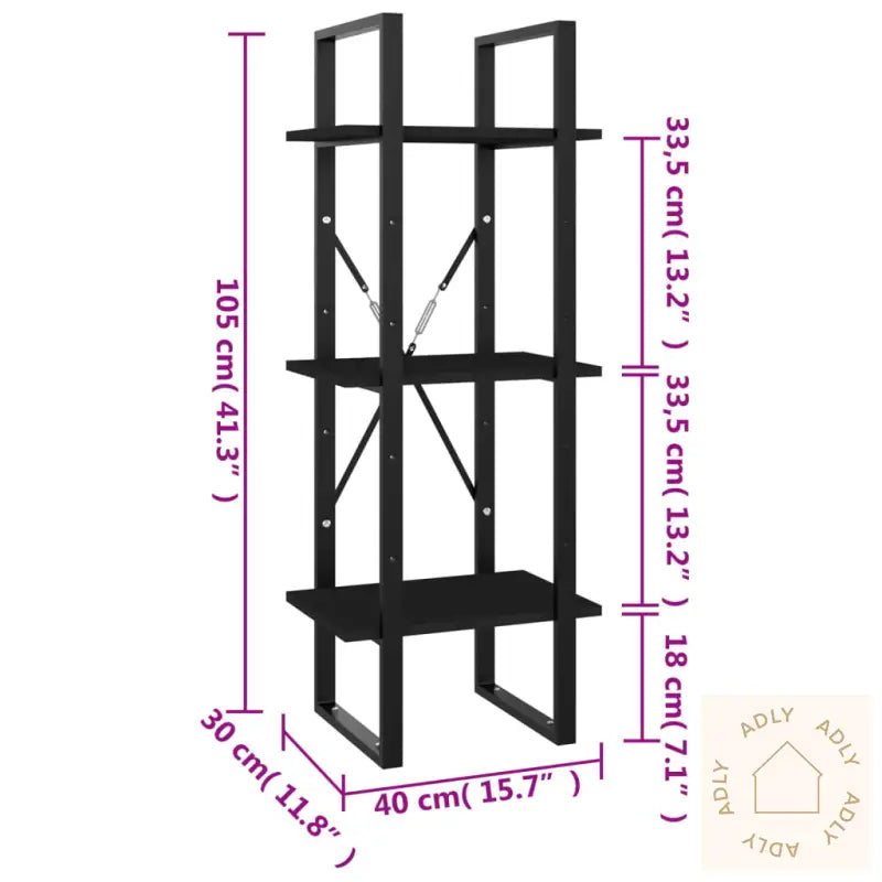 Bokhylle 3 Nivåer Svart 40X30X105 Cm Konstruert Tre