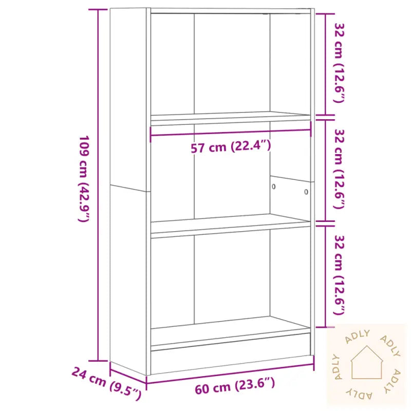 Bokhylle Svart 60X24X109 Cm Konstruert Tre