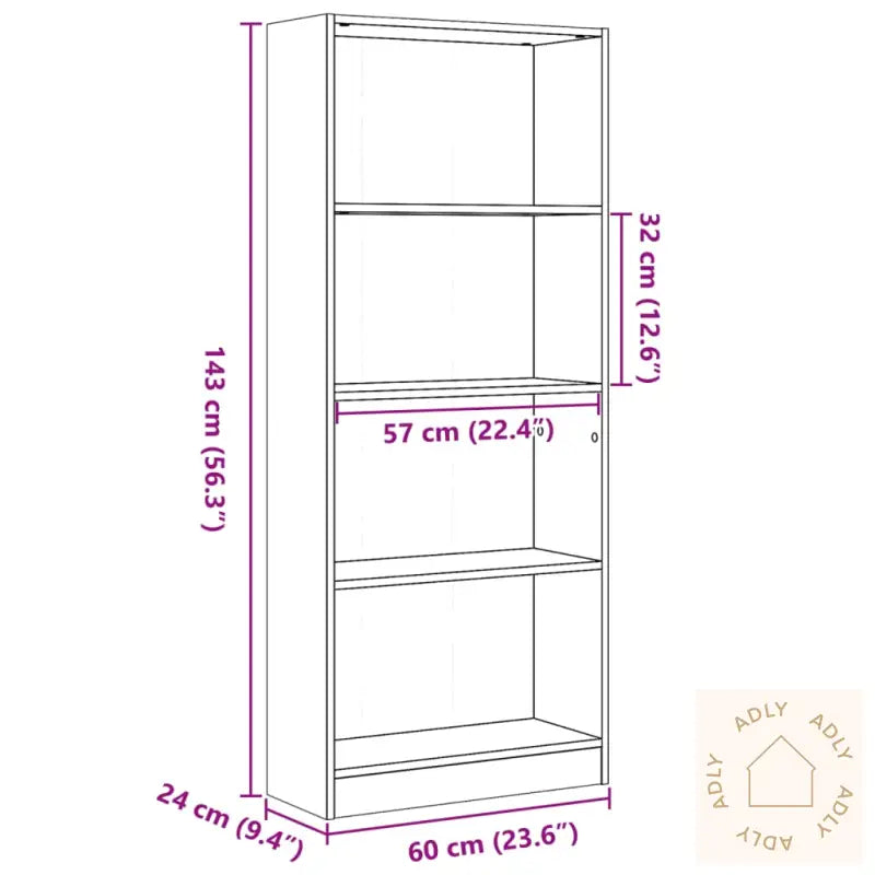 Bokhylle Hvit 60X24X143 Cm Konstruert Tre