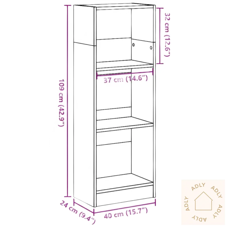Tall, smal bokhylle i solid treverk for smart oppbevaring til hjemmet