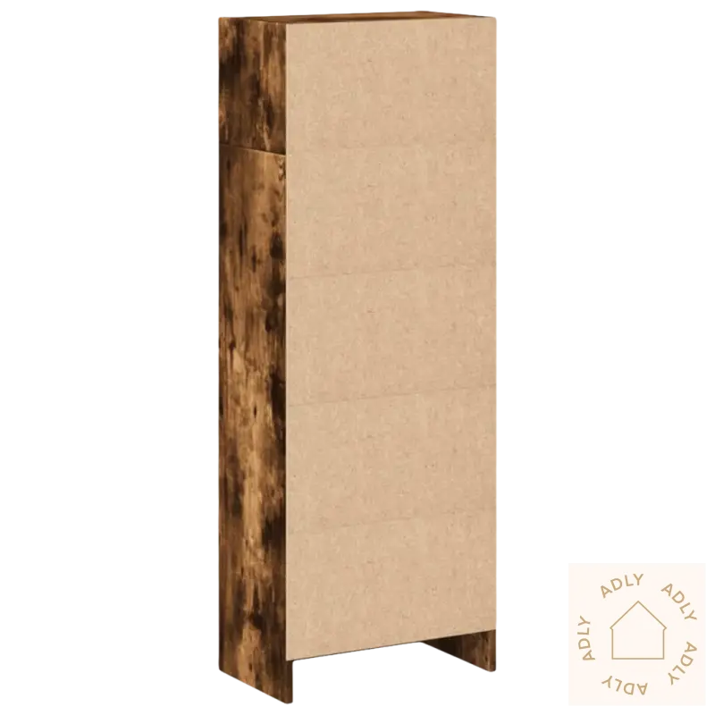 Tall, smal bokhylle i solid treverk med trefibert side for oppbevaring hjemme