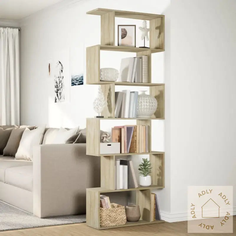 Romdeler Bokhylle 6 Lag Sonoma Eik 70X24X193 Cm Konstruert Tre