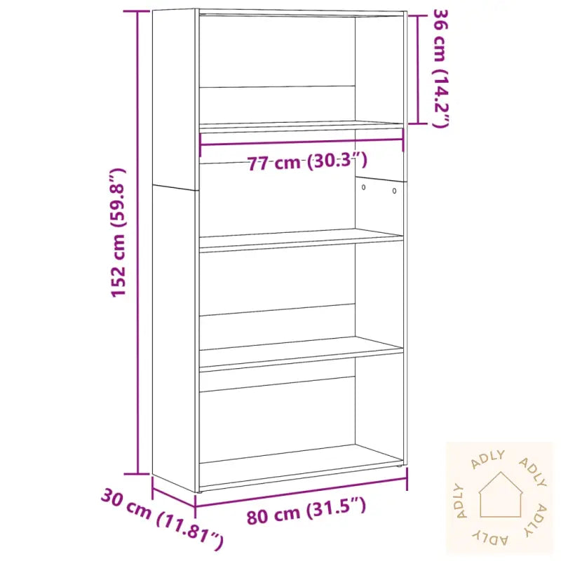 Bokhylle Sonoma Eik 80X30X152 Cm Konstruert Tre