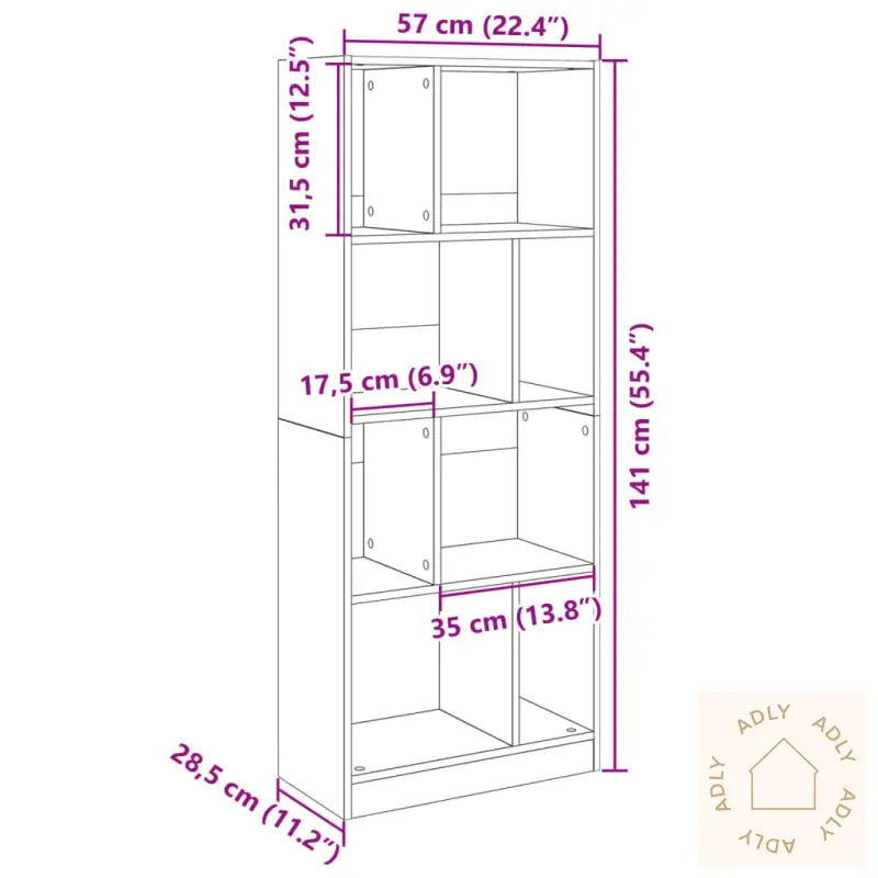 Bokhylle Sonoma Eik 57X28,5X141 Cm Konstruert Tre