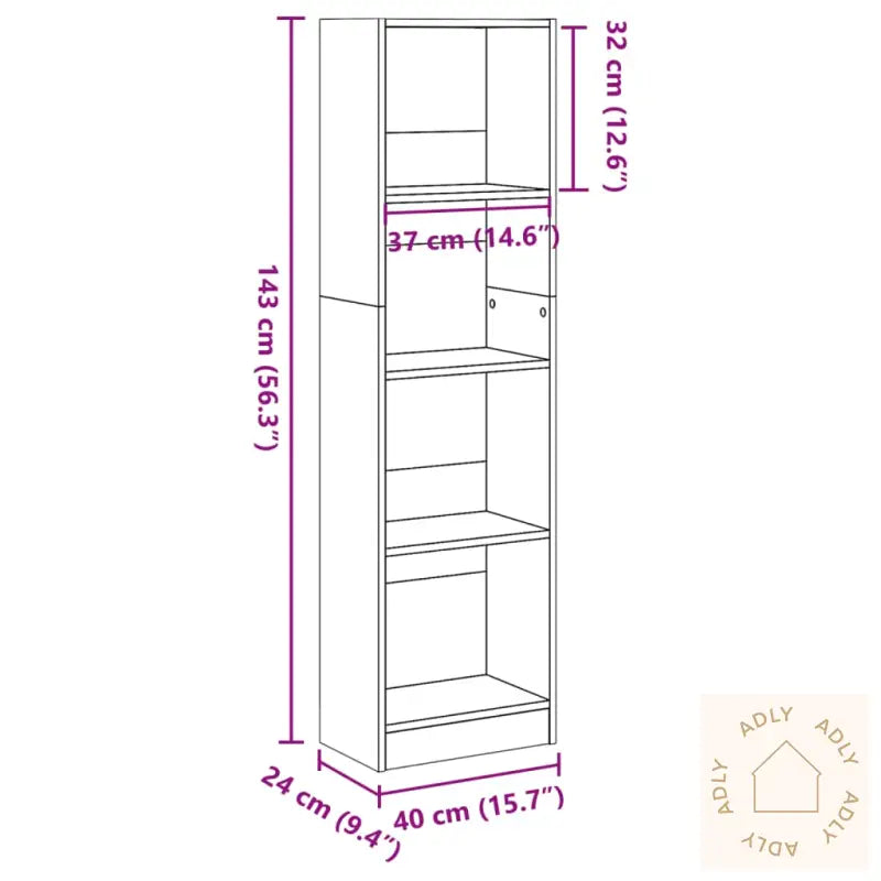 Bokhylle Sonoma Eik 40X24X143 Cm Konstruert Tre