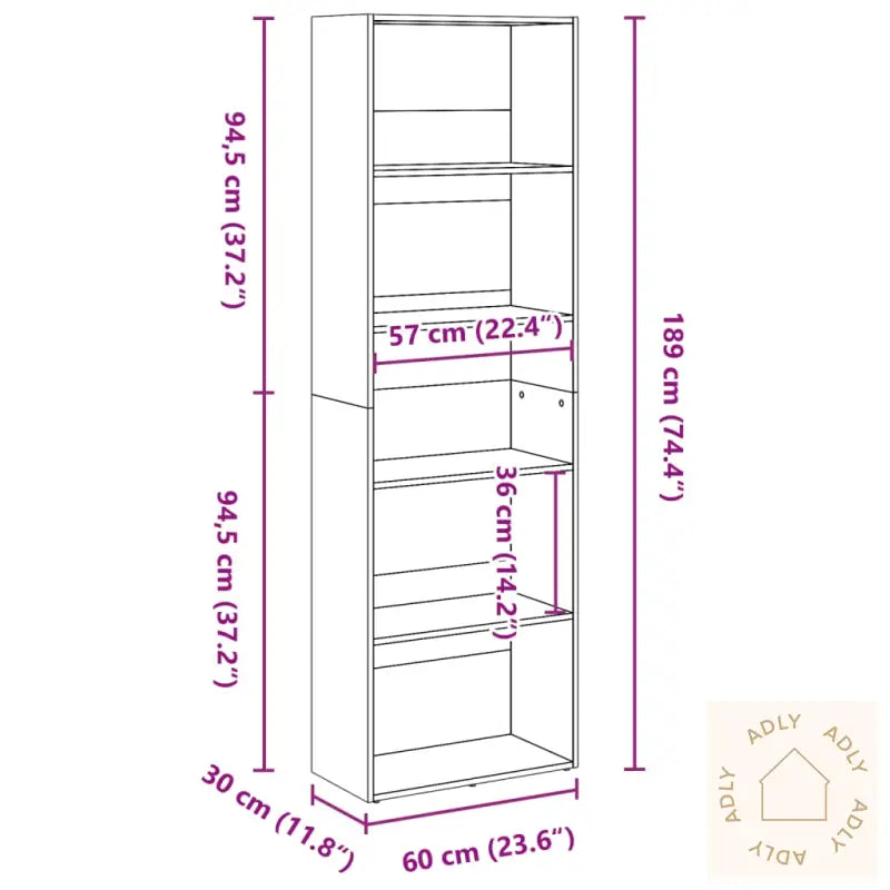 Bokhylle Sonoma Eik 60X30X189 Cm Konstruert Tre