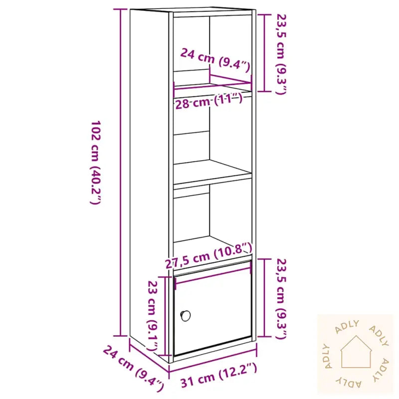 Bokhylle Sonoma Eik 31X24X102 Cm Konstruert Tre